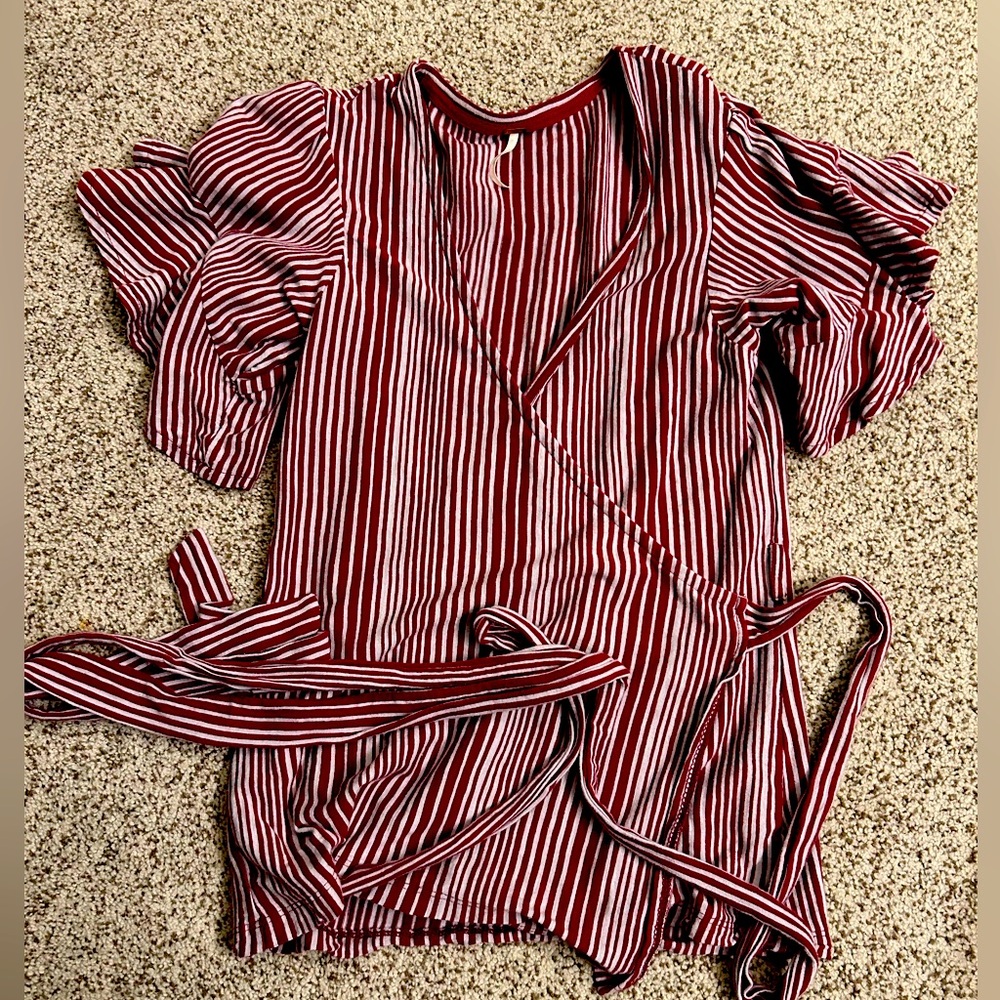 Free People Striped Wrap Blouse